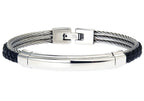 Mens Black Leather Stainless Steel Wire Bangle