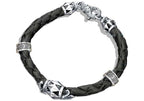 Mens Black Leather And Stainless Steel Bracelet