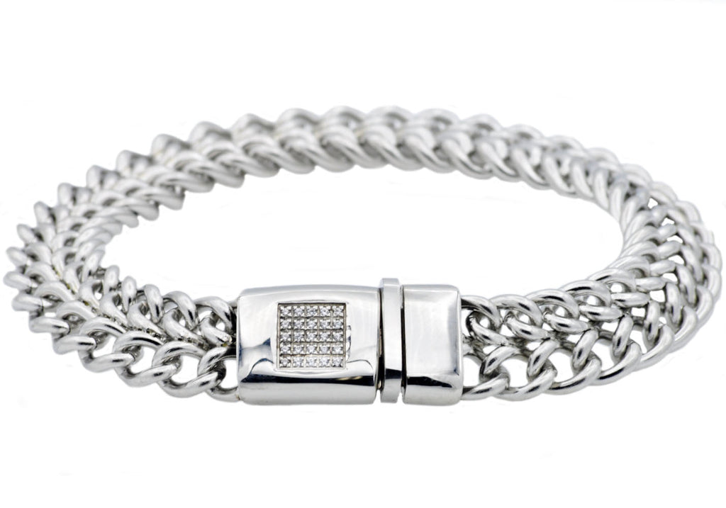 Mens Stainless Steel Bracelet With Cubic Zirconia