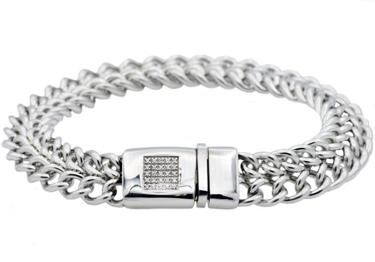 Mens Stainless Steel Bracelet With Cubic Zirconia