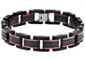 Mens Black Plated Textured Stainless Steel Bracelet With Chcoloate Plated Lines