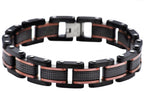 Mens Black Plated Textured Stainless Steel Bracelet With Chcoloate Plated Lines