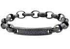 Mens Gunmetal Stainless Steel Bracelet With Black Cubic Zirconia