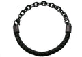 Mens Black Leather Black Stainless Steel Bracelet