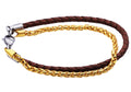 Mens Gold Stainless Steel Brown Leather Bracelet