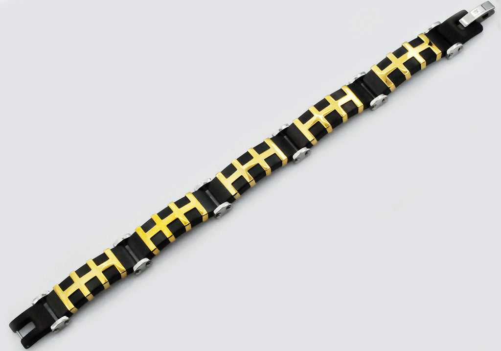 Mens Black And Gold Stainless Steel Bracelet