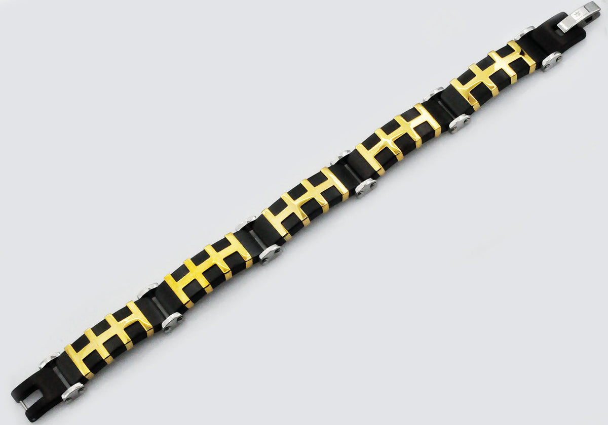 Mens Black And Gold Stainless Steel Bracelet