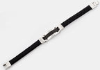 Mens Black Stainless Steel Black Leather Bracelet