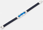 Mens Blue Stainless Steel Blue Leather Bracelet