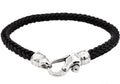 Mens Black Leather Stainless Steel Bracelet