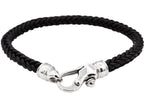 Mens Black Leather Stainless Steel Bracelet