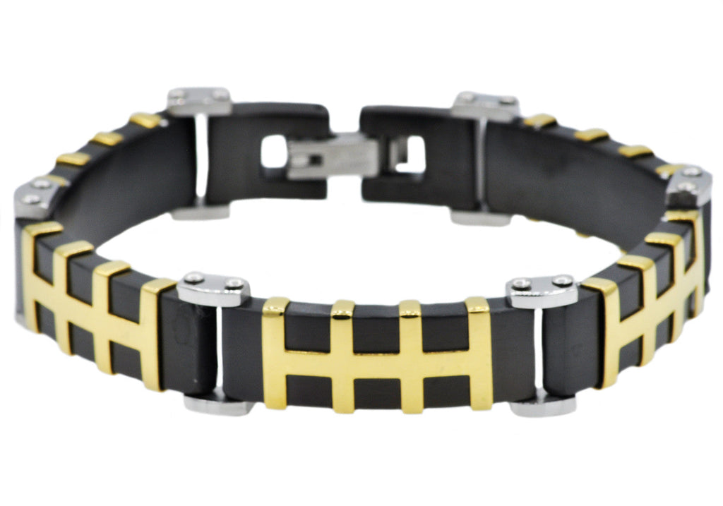 Mens Black And Gold Stainless Steel Bracelet