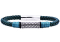 Mens Green Leather Stainless Steel Bracelet