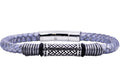 Mens Gray Leather Stainless Steel Bracelet