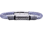 Mens Gray Leather Stainless Steel Bracelet