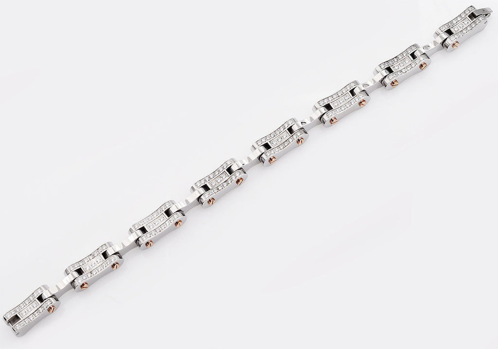 Mens Rose Stainless Steel Chain Bracelet With Cubic Zirconia