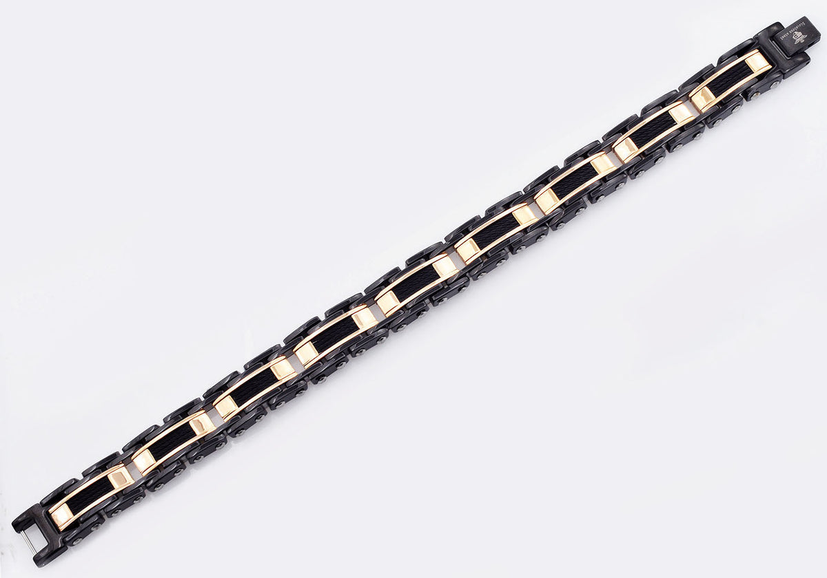 Mens Black And Rose Stainless Steel Bracelet With Black Plated Cables