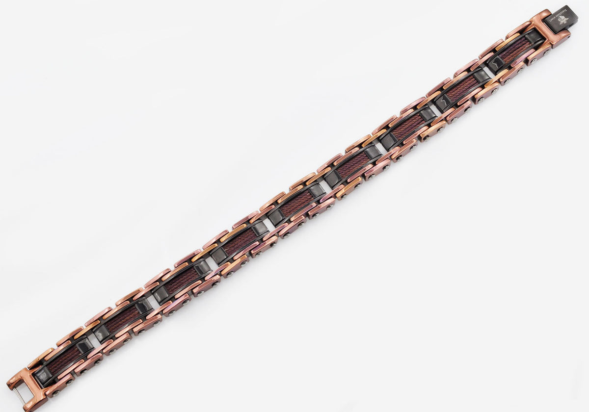 Mens Chocolate And Black Stainless Steel Bracelet With Chocolate Plated Cables