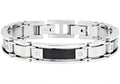 Mens Stainless Steel Bracelet With Carbon Fiber And Cubic Zirconia