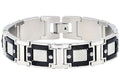 Men's Black & Silver Stainless Steel Diamond Cut Link Bracelet With Screw Accents
