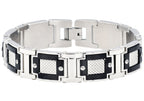 Men's Black & Silver Stainless Steel Diamond Cut Link Bracelet With Screw Accents