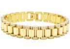 Mens Gold Stainless Steel Link Bracelet With 150 CZs