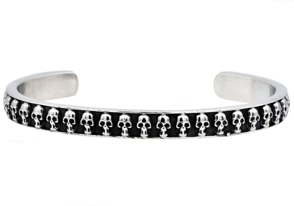Mens Black Stainless Steel Skull Bangle