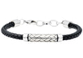 Mens Black Leather Stainless Steel Bracelet