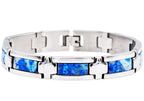 Mens Genuine Blue Lace Agate Stainless Steel Bracelet