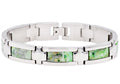 Mens Genuine Green Lace Agate Stainless Steel Bracelet