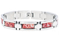 Mens Genuine Red Lace Agate Stainless Steel Bracelet