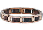 Mens Chocolate Stainless Steel And Wood Bracelet