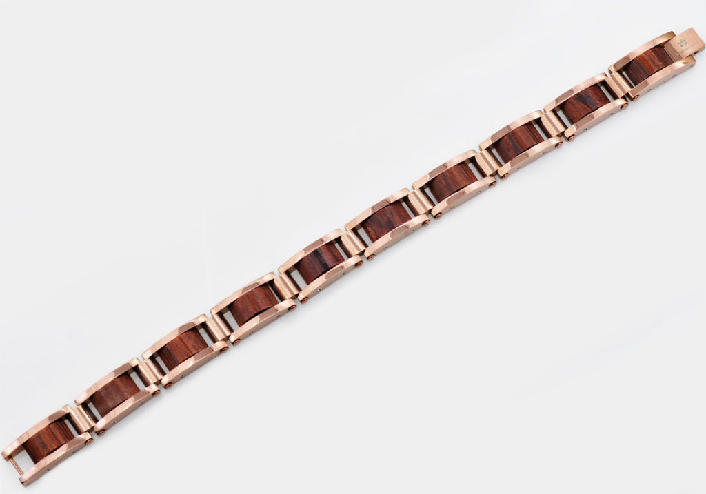 Mens Chocolate Stainless Steel And Wood Bracelet