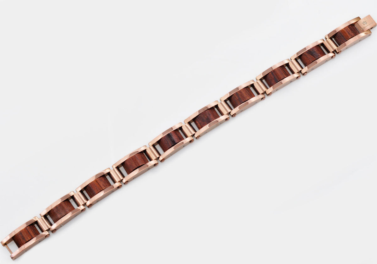 Mens Chocolate Stainless Steel And Wood Bracelet