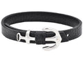 Mens Black Leather Stainless Steel Anchor Bracelet With Adjustable Strap