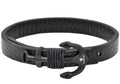 Mens Black Leather Black Stainless Steel Anchor Bracelet With Adjustable Strap