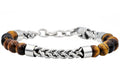 Mens Genuine Tiger Eye Stainless Steel Beaded And Franco Link Chain Bracelet With Adjustable Clasp