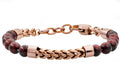 Mens Genuine Red Tiger Eye Chocolate Stainless Steel Beaded And Franco Link Chain Bracelet With Adjustable Clasp