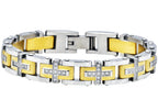 Mens Gold Stainless Steel Cross Bracelet With Cubic Zirconia