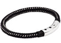 Mens Black Leather And Black Stainless Steel Bracelet