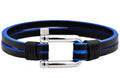 Mens Black And Blue Leather Stainless Steel Bracelet