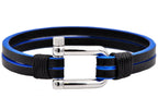 Mens Black And Blue Leather Stainless Steel Bracelet