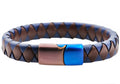 Mens Brown And Blue Leather Brown And Blue Stainless Steel Bracelet