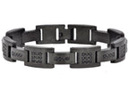 Mens Matte Black  Stainless Steel Bracelet With Cubic Zirconia