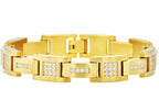 Mens Matte Gold Stainless Steel Bracelet With Cubic Zirconia