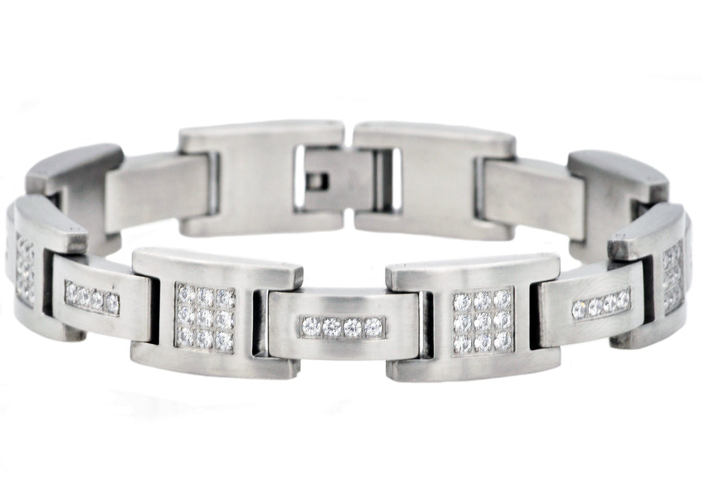 Mens Matte Stainless Steel Bracelet With Cubic Zirconia