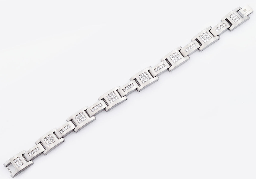 Mens Matte Stainless Steel Bracelet With Cubic Zirconia