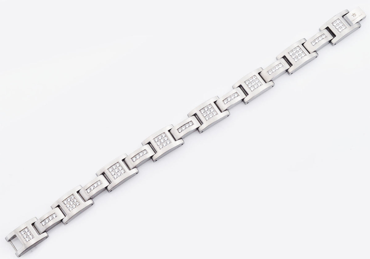 Mens Matte Stainless Steel Bracelet With Cubic Zirconia