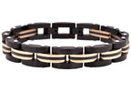 Mens Two Toned Striped Black and Rose Stainless Steel Bracelet