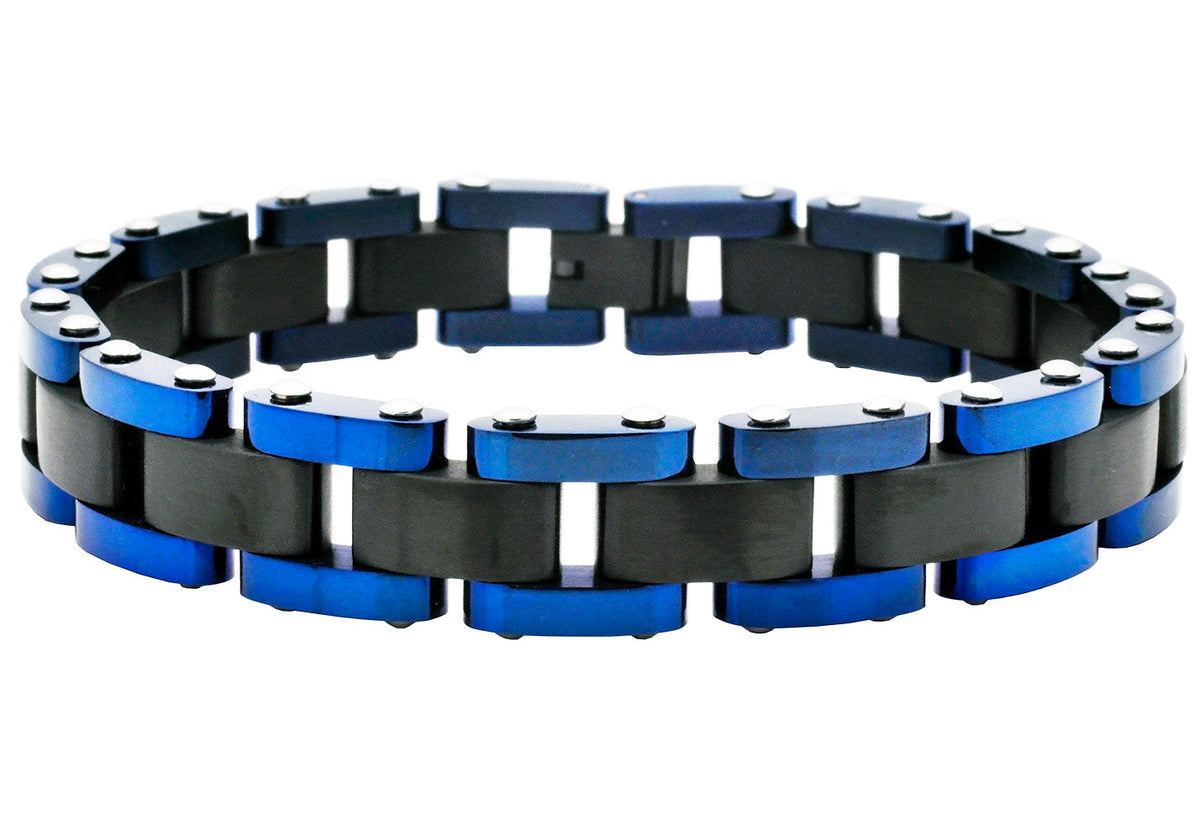 Mens Two-tone Blue and Black Stainless Steel Bracelet
